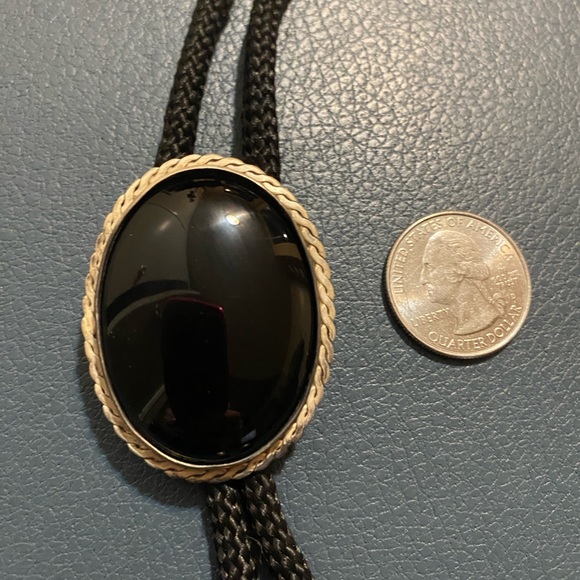 Antique Large Sterling Onyx Bolero Tie - Picture 3 of 4